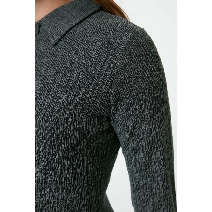 Women Fashion Stylish Maxi Length Polo Neck Fitted Plain Bodycone Textured Button Detail Knitted Dress