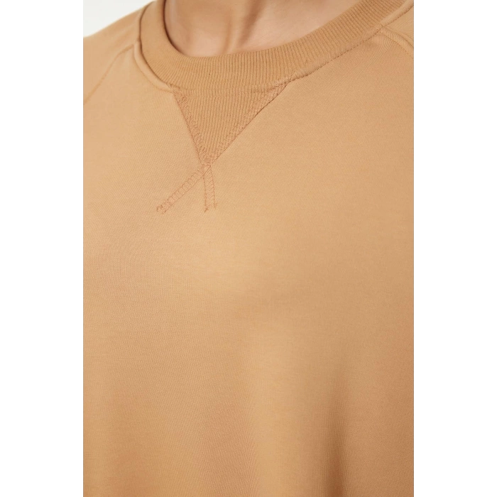 Kadın Moda Şık Mini Boy Bisiklet Yaka Regular Düz Relaxed Rahat Kalıp Sweatshirt Örme Elbise