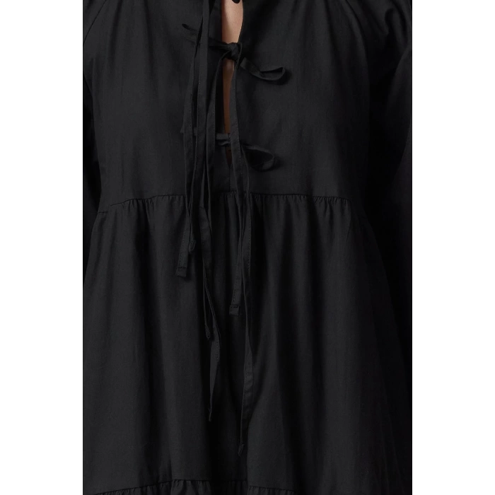 Women Fashion Stylish Midi Length Crew Neck Regular Comfortable Pattern Bow Woven Dress