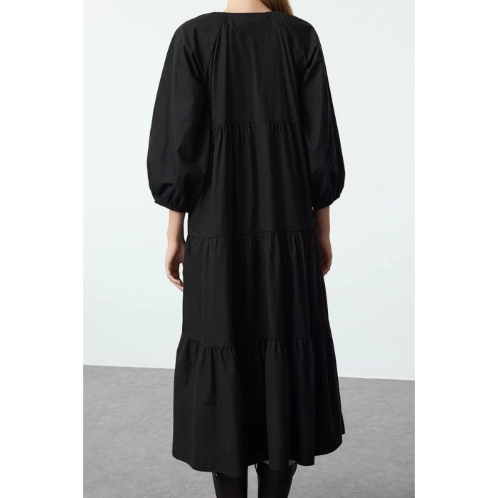 Women Fashion Stylish Midi Length Crew Neck Regular Comfortable Pattern Bow Woven Dress