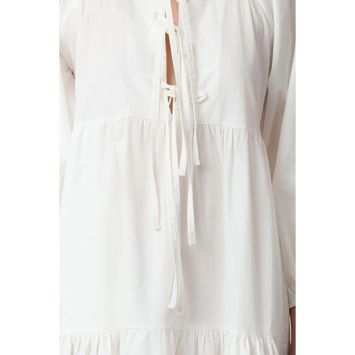 Women Fashion Stylish Midi Length Crew Neck Regular Comfortable Pattern Bow Woven Dress