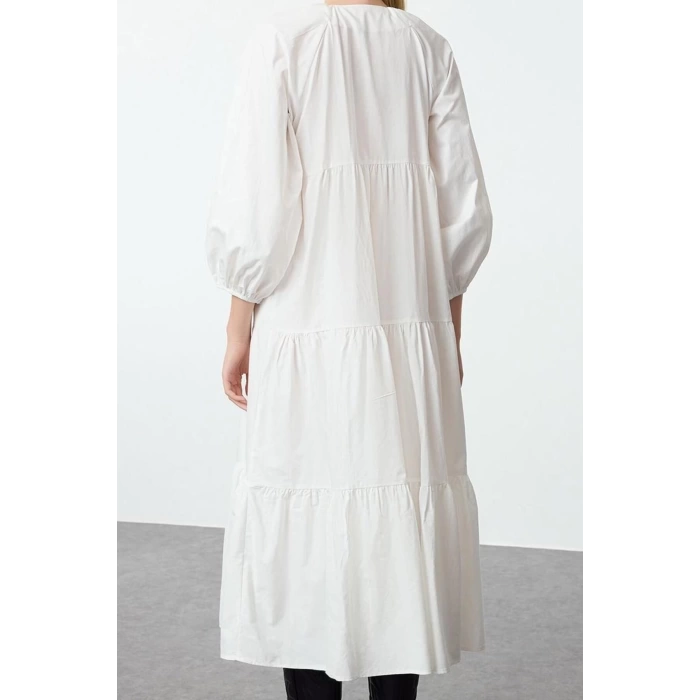 Women Fashion Stylish Midi Length Crew Neck Regular Comfortable Pattern Bow Woven Dress