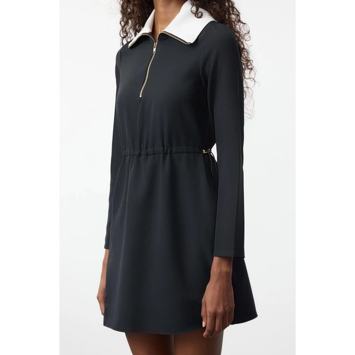 Women Fashion Stylish Mini Length Stand Collar Regular A Cut Adjustable Waist Woven Dress