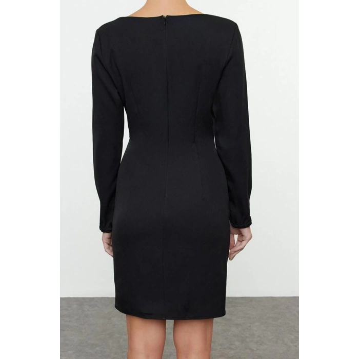 Women Fashion Stylish Mini Length Square Neck Regular Body-hugging Knit Detailed Woven Dress