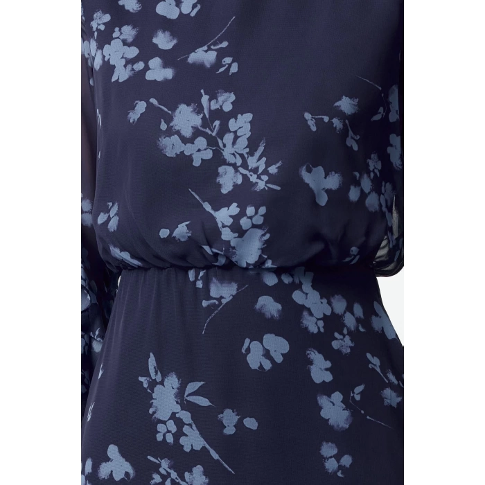 Women Fashion Stylish Midi Length Stand Collar Regular Floral A Cut Woven Winter Dress