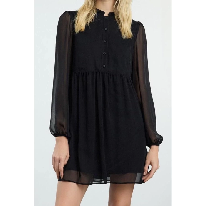 Women Fashion Stylish Mini Length Stand Collar Regular Waist Open Woven Winter Dress