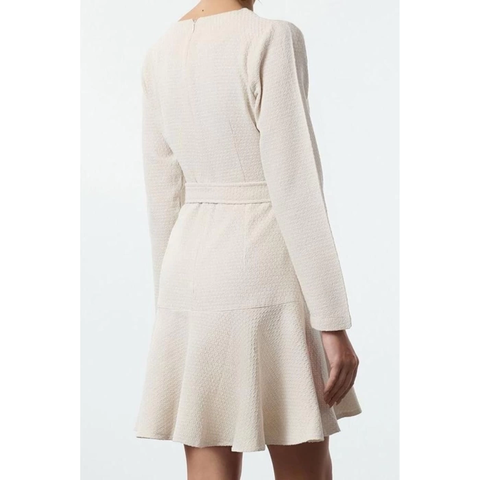 Women Fashion Stylish Mini Length Double Breasted Regular Skirt Flounce Tweed Woven Dress