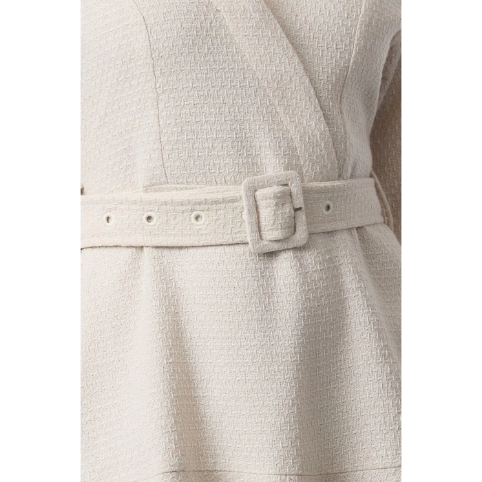Women Fashion Stylish Mini Length Double Breasted Regular Skirt Flounce Tweed Woven Dress