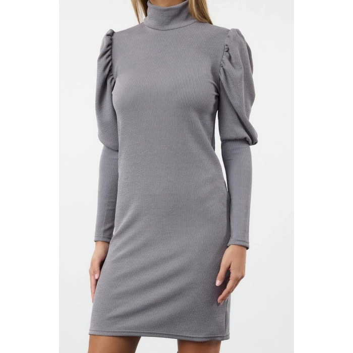 Women Fashion Stylish Mini Length Stand Collar Slim Fitted Stretchy Knitted Dress