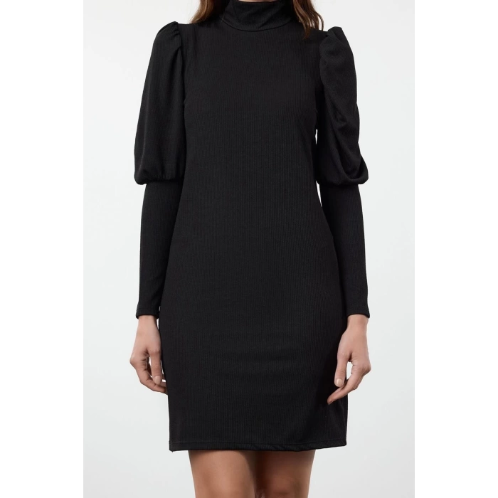 Women Fashion Stylish Mini Length Stand Collar Slim Fitted Stretchy Knitted Dress