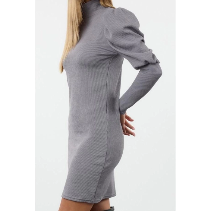Women Fashion Stylish Mini Length Stand Collar Slim Fitted Stretchy Knitted Dress