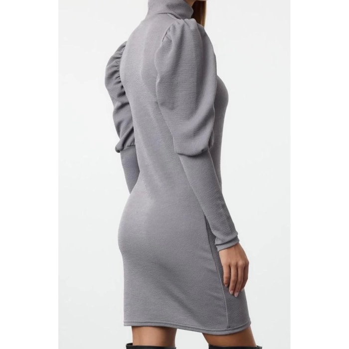Women Fashion Stylish Mini Length Stand Collar Slim Fitted Stretchy Knitted Dress
