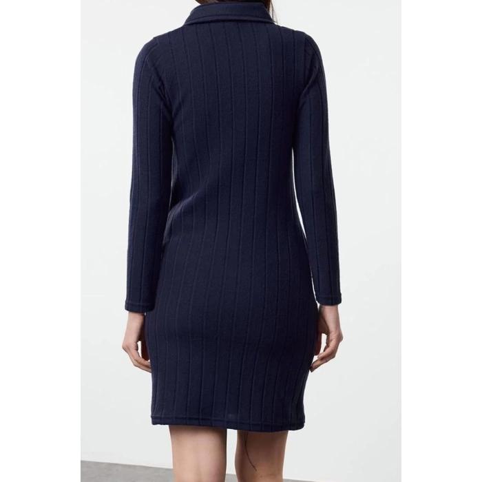 Women Fashion Stylish Mini Length Polo Neck Slim Fitted Bodycon Corduroy Knit Dress