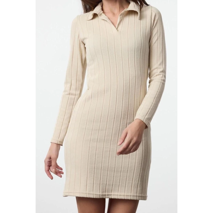 Women Fashion Stylish Mini Length Polo Neck Slim Fitted Bodycon Corduroy Knit Dress