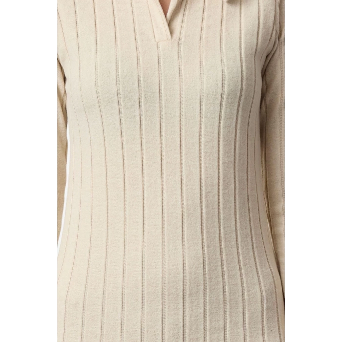 Women Fashion Stylish Mini Length Polo Neck Slim Fitted Bodycon Corduroy Knit Dress