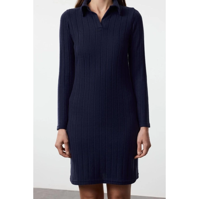 Women Fashion Stylish Mini Length Polo Neck Slim Fitted Bodycon Corduroy Knit Dress