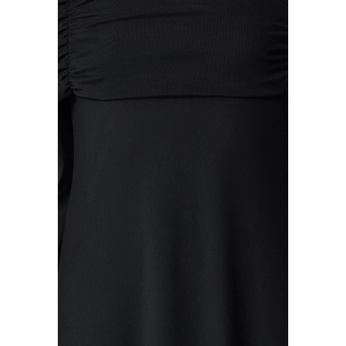 Women Fashion Stylish Midi Length Carmen Collar Slim Plain Tie Detail Knitted Dress