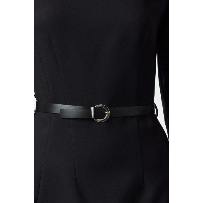 Women Fashion Stylish Mini Length Boat Neck Fitted Belted Bodycon Woven Dress