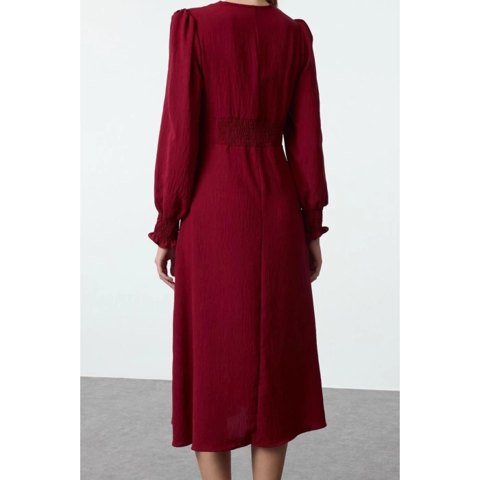 Womens Fashion Stylish Midi Length V Neck Regular Waist Open Corsage Detailed Woven Dress