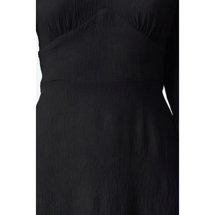 Womens Fashion Stylish Midi Length V Neck Regular Waist Open Corsage Detailed Woven Dress
