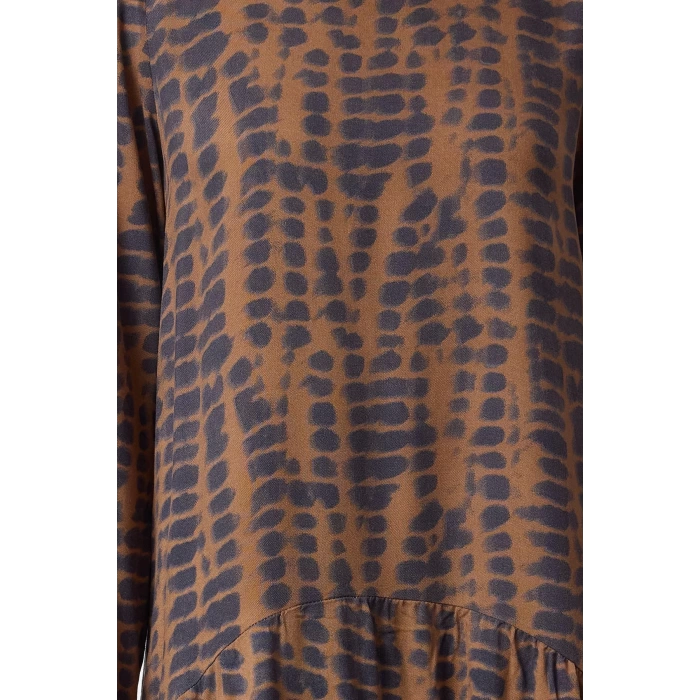 Women Fashion Stylish Mini Length Stand Collar Regular Skirt Flounce Abstract Patterned Woven Dress