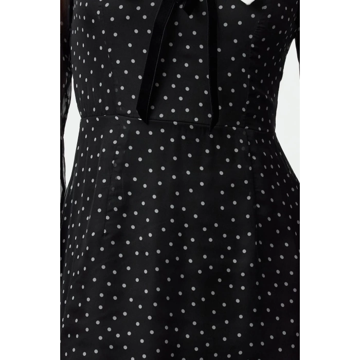 Women Fashion Stylish Mini Length V Neck Regular Neck Detailed Bow Chiffon Woven Dress