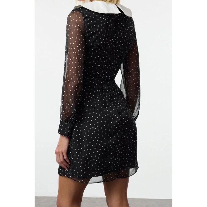 Women Fashion Stylish Mini Length V Neck Regular Neck Detailed Bow Chiffon Woven Dress