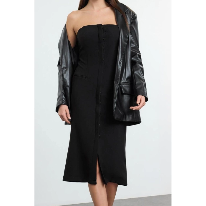 Women Fashion Stylish Midi Length Strapless Regular Woven Dress