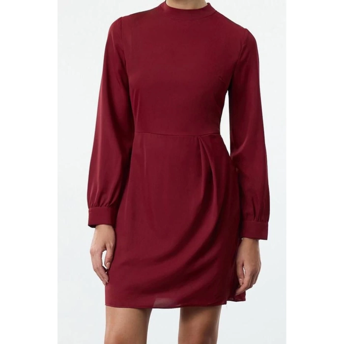 Women Fashion Stylish Mini Length Stand Collar Regular A Cut Woven Dress