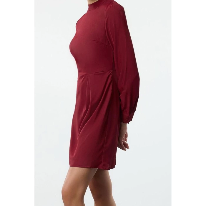 Women Fashion Stylish Mini Length Stand Collar Regular A Cut Woven Dress