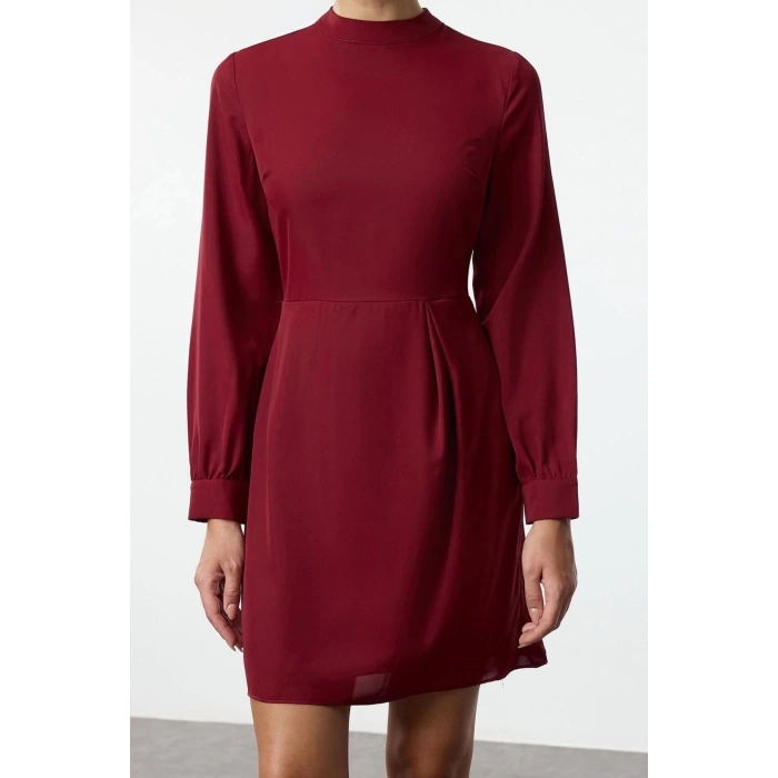 Women Fashion Stylish Mini Length Stand Collar Regular A Cut Woven Dress