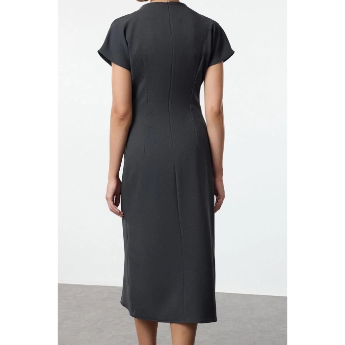 Women Fashion Stylish Midi Length Cowl Neck Regular A Cut Crepe Woven Dress
