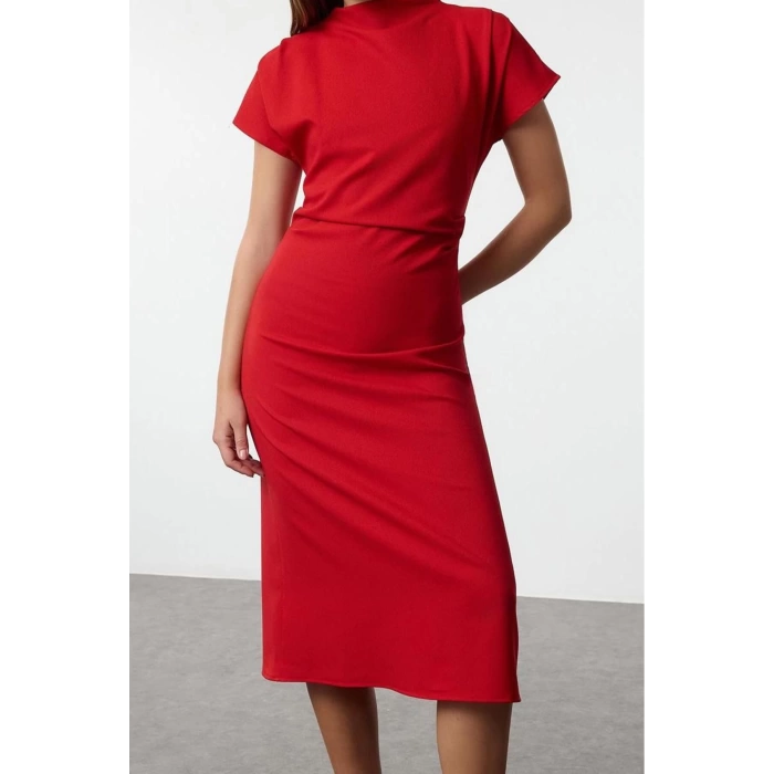 Women Fashion Stylish Midi Length Cowl Neck Regular A Cut Crepe Woven Dress