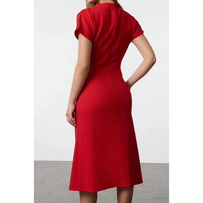 Women Fashion Stylish Midi Length Cowl Neck Regular A Cut Crepe Woven Dress