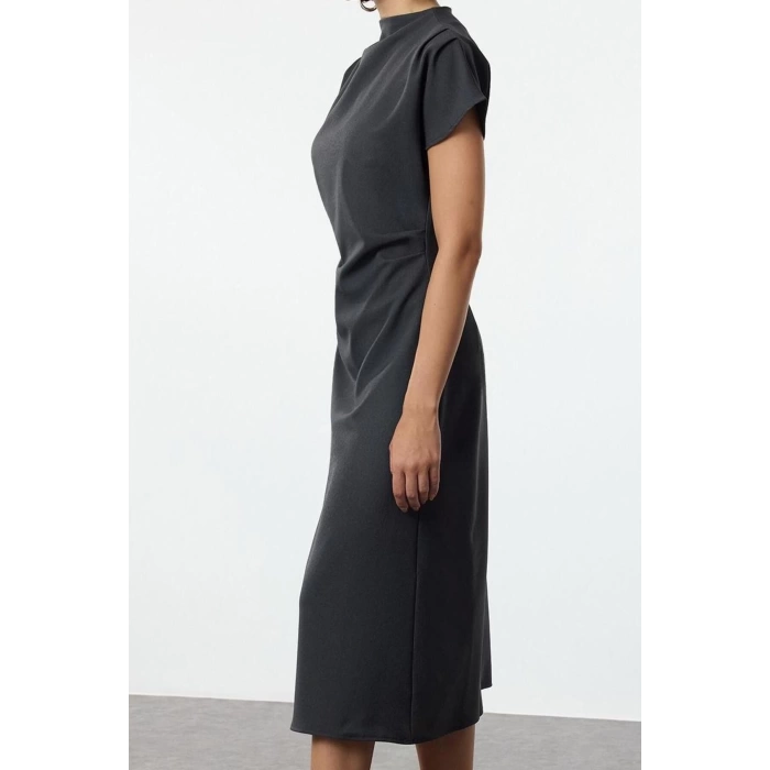 Women Fashion Stylish Midi Length Cowl Neck Regular A Cut Crepe Woven Dress