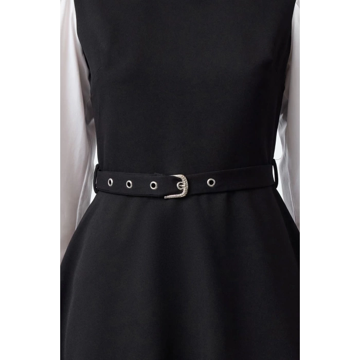 Womens Fashion Stylish Mini Length Shirt Collar Regular Belted Waist Open Shirt Detailed Woven Dress