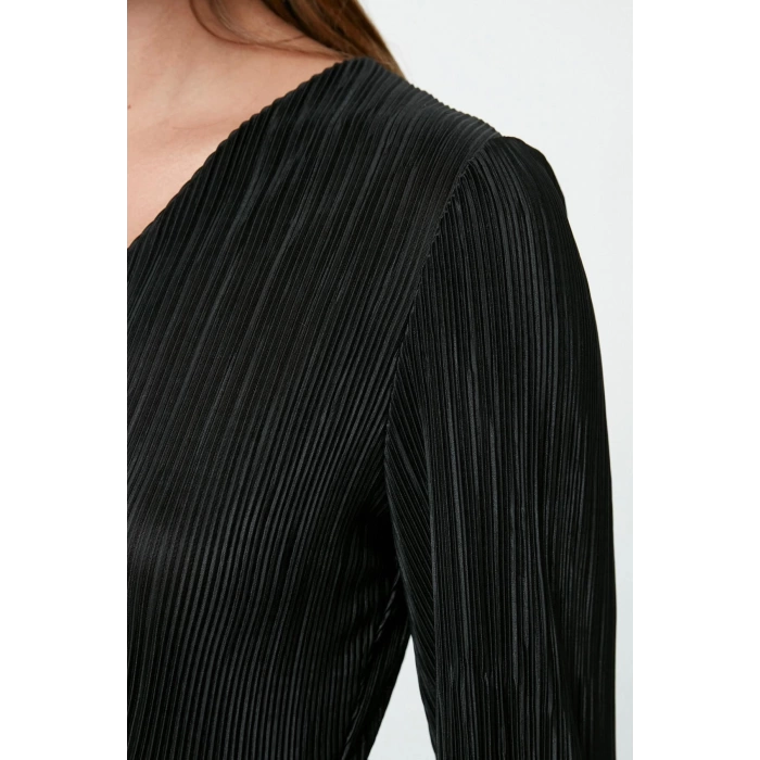 Women Fashion Stylish Midi Length Double Breasted Regular Pleated Lined Wrap Flexible Knitted Dress