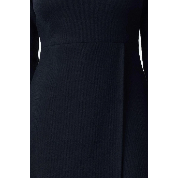 Women Fashion Stylish Midi Length Crew Neck Slim Plain Selanik Wrap Flexible Knitted Dress