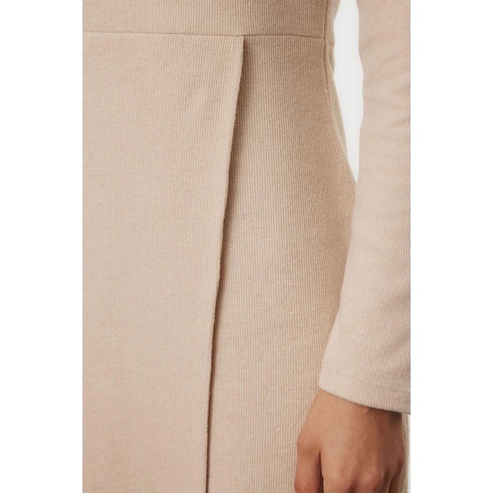 Women Fashion Stylish Midi Length Crew Neck Slim Plain Selanik Wrap Flexible Knitted Dress