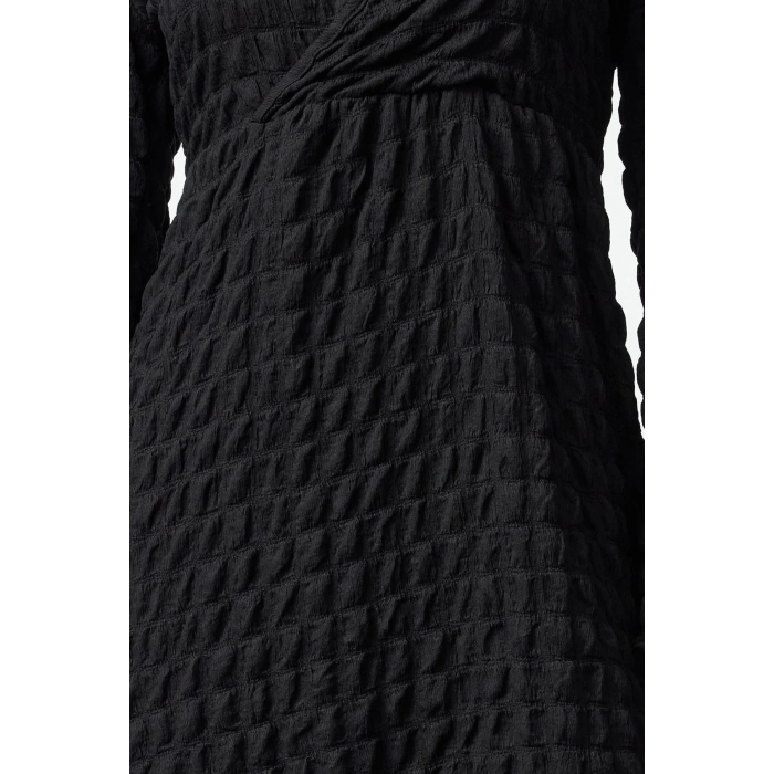 Women Fashion Stylish Midi Length Double Breasted Regular Plain Textured Wrap Collar Flexible Knitted Dress