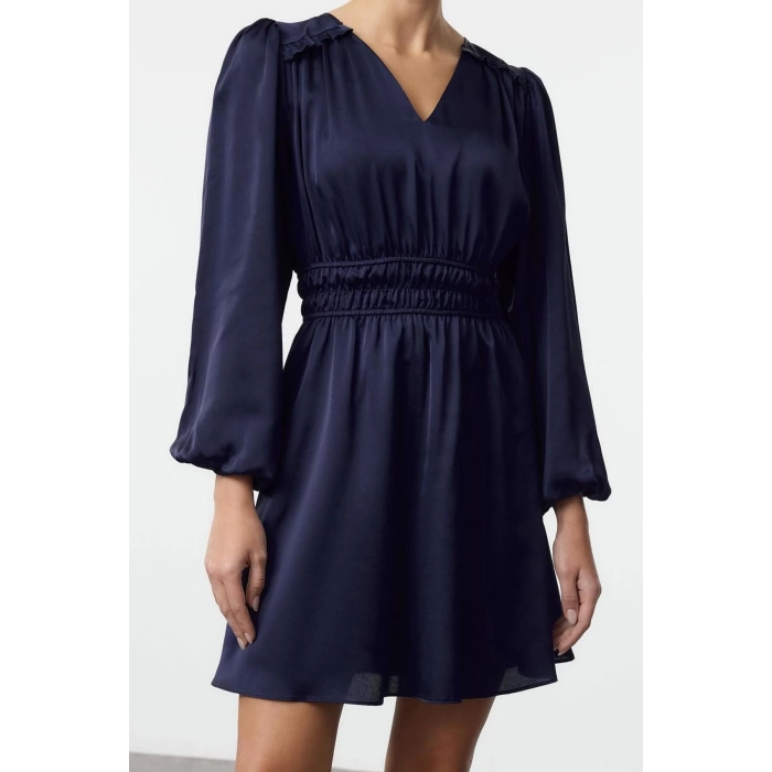 Women Fashion Stylish Mini Length V Neck Regular A Cut Satin Woven Dress