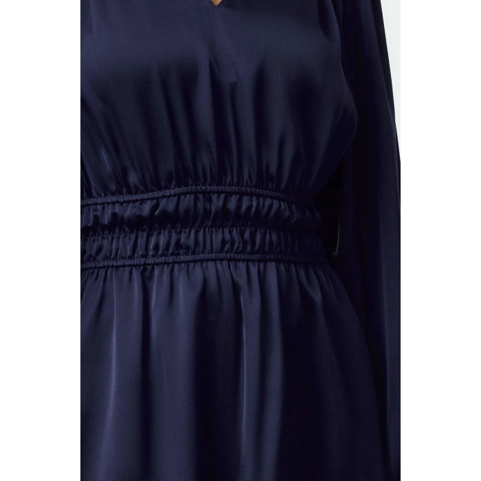 Women Fashion Stylish Mini Length V Neck Regular A Cut Satin Woven Dress