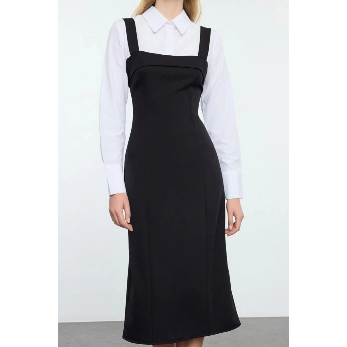 Women Fashion Stylish Mini Length Shirt Collar Regular Striped Shirt Detailed Body-Fitting Woven Dress