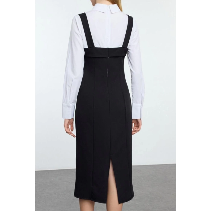 Women Fashion Stylish Mini Length Shirt Collar Regular Striped Shirt Detailed Body-Fitting Woven Dress