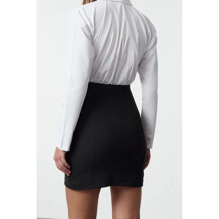 Womens Fashion Mini Length Shirt Collar Regular Pocket and Balloon Sleeve Detailed Fitted Body-Smoothing Woven Dress