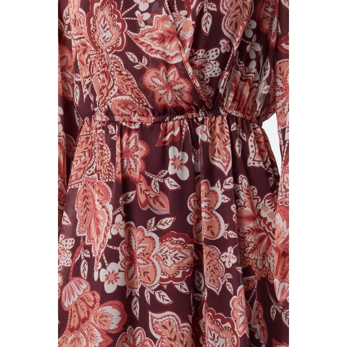 Women Fashion Chic Midi Length Double Breasted Relaxed Floral Collar A Cut Chiffon Lined Woven Dress