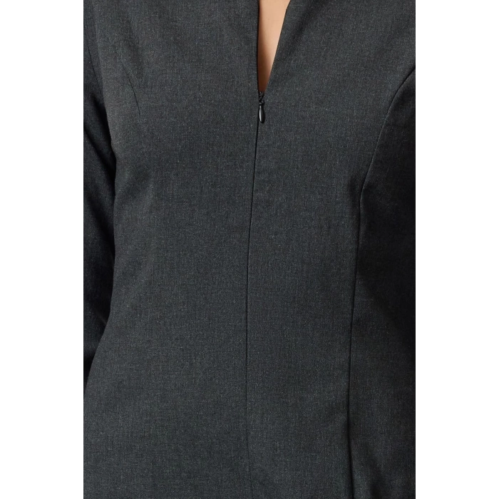 Women Fashion Stylish Mini Length Shirt Collar Regular A Cut Zipper Detailed Polyviscon Woven Dress