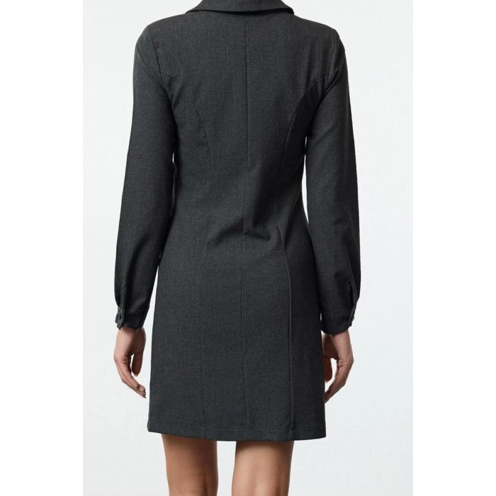 Women Fashion Stylish Mini Length Shirt Collar Regular A Cut Zipper Detailed Polyviscon Woven Dress