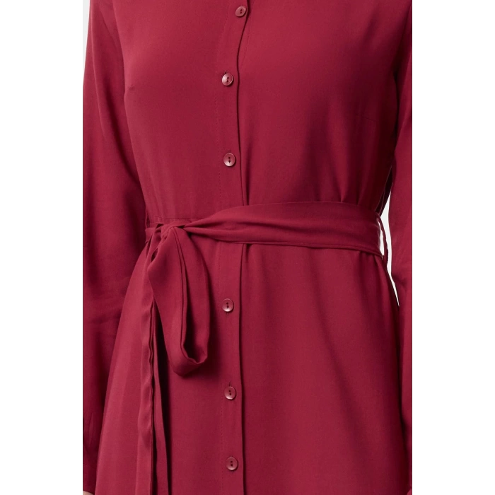 Women Fashion Stylish Midi Length Shirt Collar Relaxed Belted Viscose Woven Dress