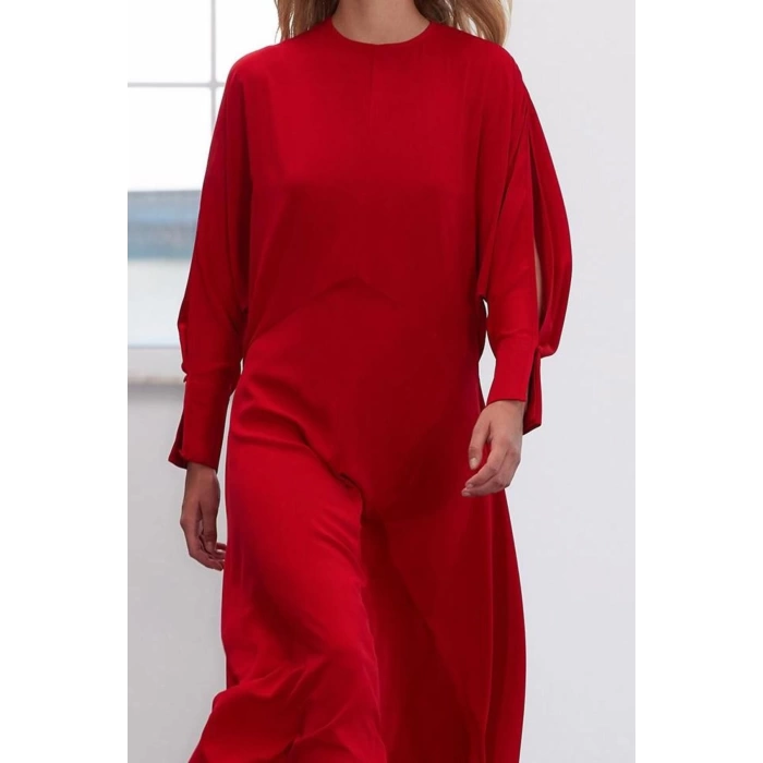 Womens Fashion Stylish Midi Length Crew Neck Regular Limited Edition Waist Open Crepe Fabric Woven Dress